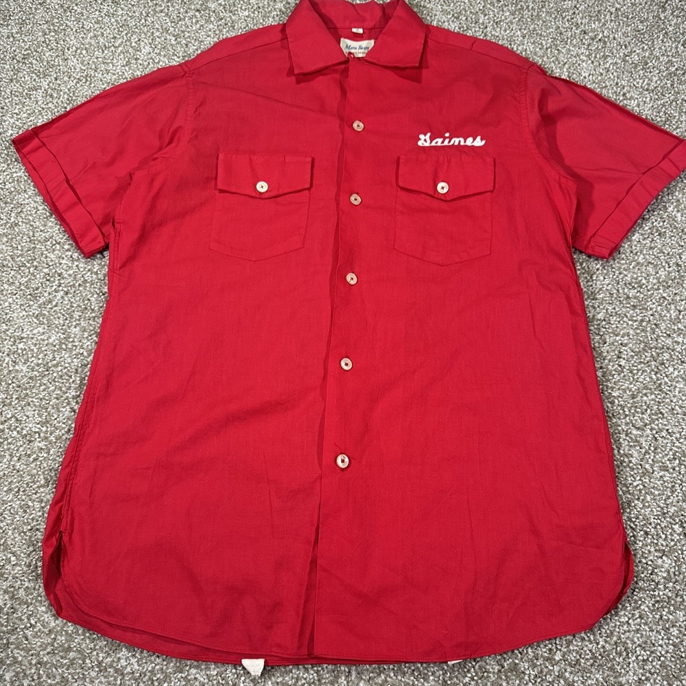 60s Loop Collar Jaycees Stenciled Mark Twain Union Made Shirt Medium 22X31 Red